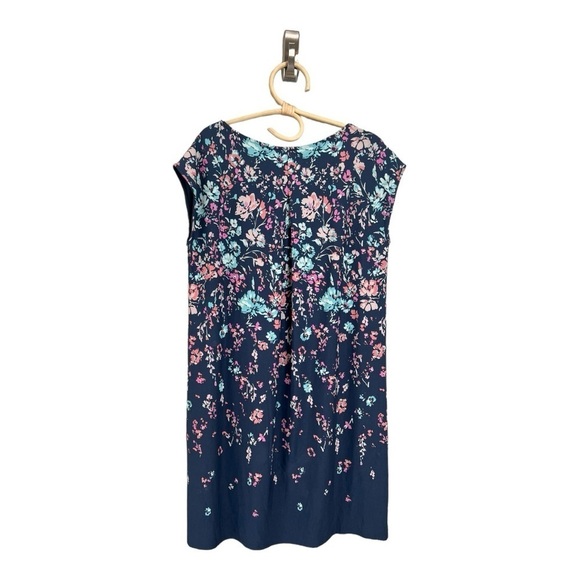 J.Jill Wearever Indigo Blue Cascade Floral Drapey Jersey Popover Dress Botanical - Picture 14 of 16